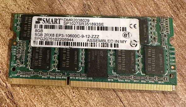 SMART 8GB 2RX8 EP3-10600C SP1027SR351893SE ECC NOTEBOOK SERVER RAM BELLEK ürün görseli 1