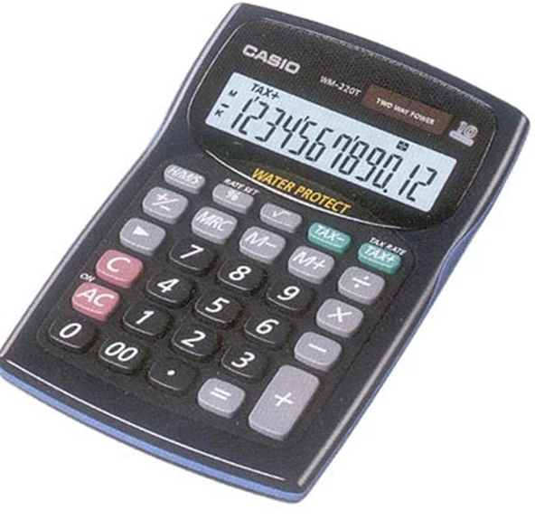 Casio WM-220MS-BU 12 Hane Mavi Suya-Toza Dayanıklı Masa Üstü Hesap Makinesi ürün görseli 1