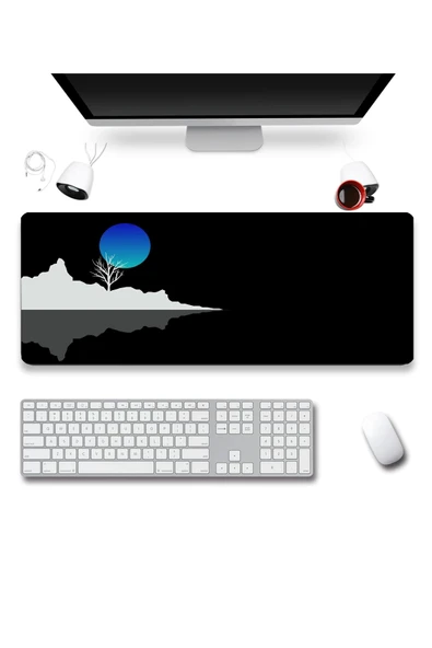 SonicTouch Mavi Ay Karanlık Ufuk Gamer Oyuncu Dikişsiz Sıvı Geçirmez Klavye Mouse Pad 32x70Cm ürün görseli 1