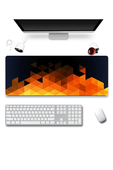 SonicTouch Turuncu Soyut Üçgenler Gamer Oyuncu Dikişsiz Sıvı Geçirmez Klavye Mouse Pad 32x70Cm ürün görseli 1