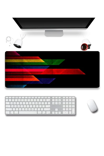 SonicTouch Renkli Soyut Çizgiler Gamer Oyuncu Dikişsiz Sıvı Geçirmez Klavye Mouse Pad 32x70Cm ürün görseli 1