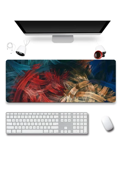 SonicTouch Soyut Renkli Çizgiler Gamer Oyuncu Dikişsiz Sıvı Geçirmez Klavye Mouse Pad 32x70Cm ürün görseli 1