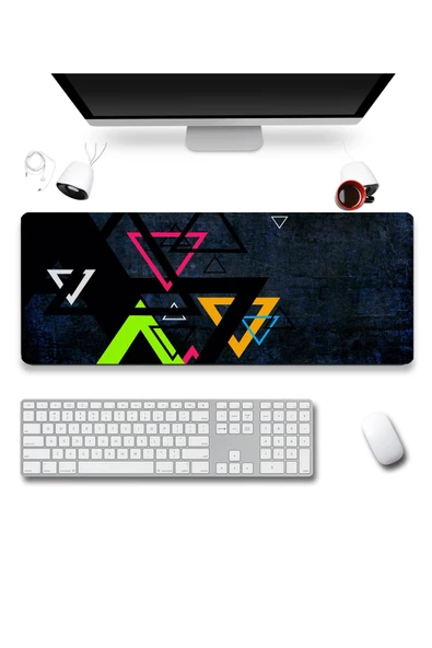 SonicTouch Geometrik Renkli Üçgen Desenler Gamer Oyuncu Dikişsiz Sıvı Geçirmez Klavye Mouse Pad 32x70Cm ürün görseli 1