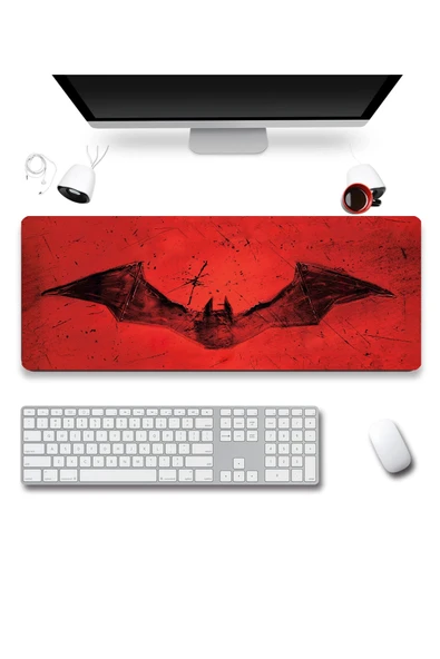 SonicTouch Yarasa Desenli Kırmızı Gamer Oyuncu Dikişsiz Sıvı Geçirmez Klavye Mouse Pad 32x70Cm ürün görseli 1