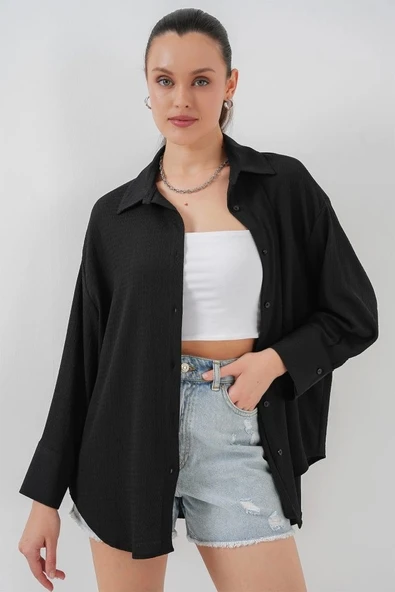 Örme Oversize Gömlek 20264 - Siyah ürün görseli 1