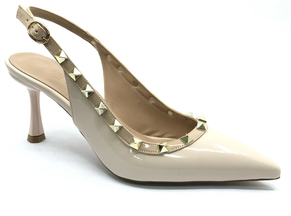 Feles Zımba Şerit Detaylı Arkası Açık Stiletto Kadın Topuklu Ayakkabı ürün görseli 1
