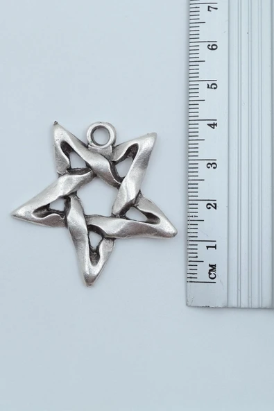 Pentagram Gümüş Kaplama Örme Zincir Kolye - Resim 3