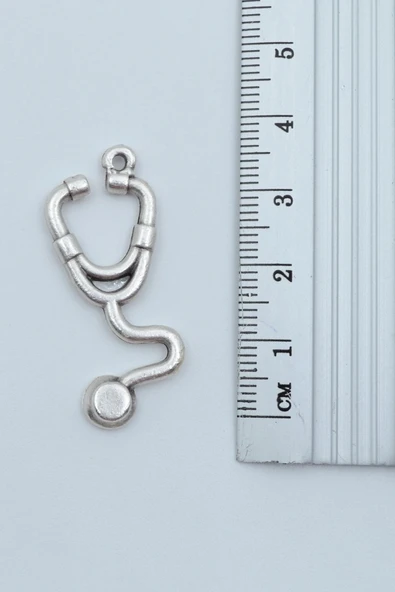 Doktor Steteskop Gümüş Kaplama Örme Zincir Kolye - Resim 3