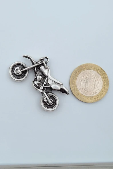 Cross Motor Gümüş Kaplama Örme Zincir Kolye - Resim 4