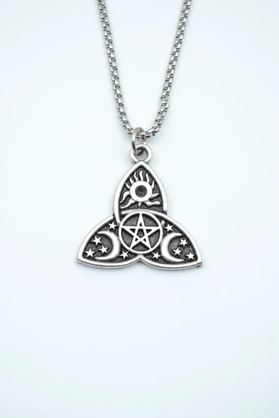 Triquetra Gümüş Kaplama Örme Zincir Kolye ürün görseli 1