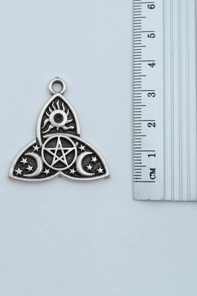 Triquetra Gümüş Kaplama Örme Zincir Kolye - Resim 3