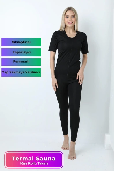 Yeni Sezon Toparlayıcı Sıkılaştırıcı Yağ Yakan Terleten Kısa Kollu Fermuarlı Sauna Takım ürün görseli 1