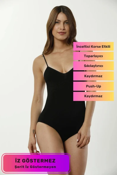 Şekillendirici İnceltici Etkili Push-Up Toparlayıcı İz Saklayan Lazer Kesim Askılı Çıtçıtlı Slip Body Zıbın Korse ürün görseli 1