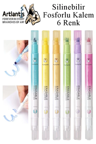 Silinebilir Fosforlu Kalem 6 Renk 1 Paket Mikro Silinebilir İşaretleme Kalemi Çift Başlı Pürüzsüz Yazma ve Silme ürün görseli 1