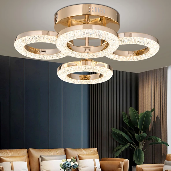Apliqa Oylum 4'lü Gold 24 Watt Kristalli Koridor Salon Led Plafonyer Avize ürün görseli 1