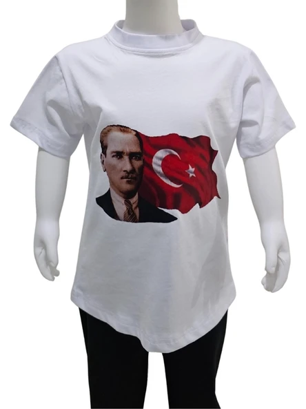 Ay Yıldızlı Atatürk Baskılı Beyaz Tişört ürün görseli 1