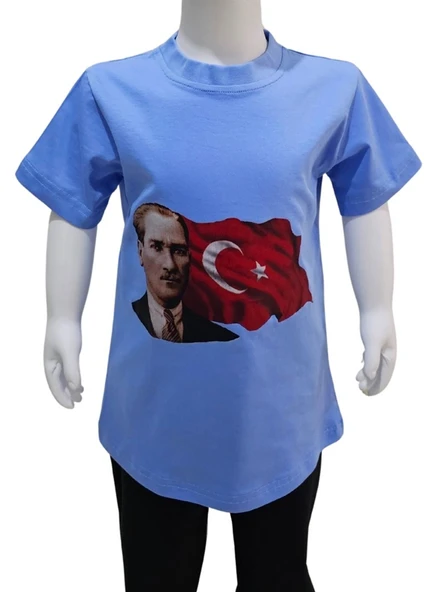 Ay Yıldızlı Atatürk Baskılı Mavi Tişört ürün görseli 1