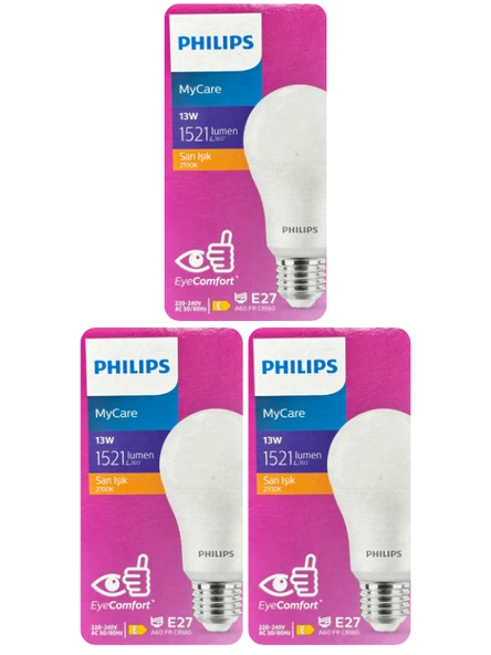 (3 Adet) Philips 13W Sarı Işık E27 Duylu (Kalın Duy) Led Ampul ürün görseli 1