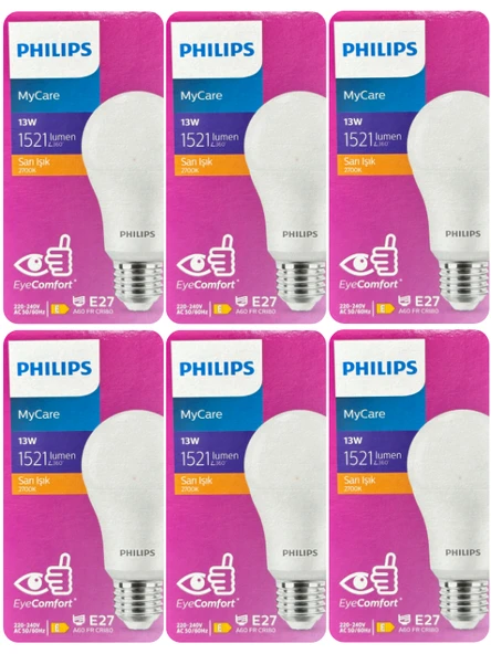 (6 Adet) Philips 13W Sarı Işık E27 Duylu (Kalın Duy) Led Ampul ürün görseli 1