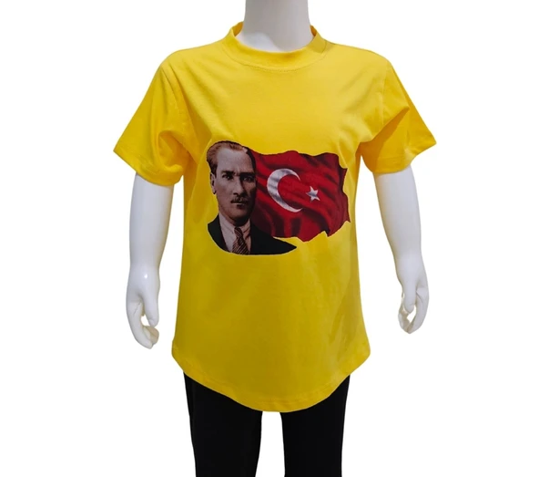 Ay Yıldızlı Atatürk Baskılı Sarı Tişört ürün görseli 1