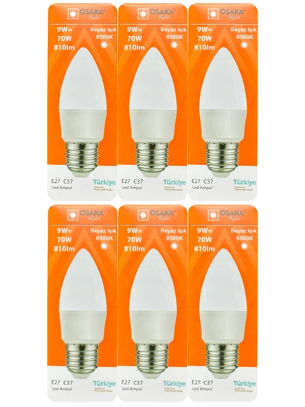 (6 Adet) Osaka 9W (70W) Beyaz Işık E27 Duylu (Kalın Duy) Led Ampul ürün görseli 1