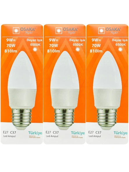 (3 Adet) Osaka 9W (70W) Beyaz Işık E27 Duylu (Kalın Duy) Led Ampul ürün görseli 1