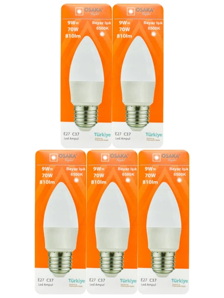 (5 Adet) Osaka 9W (70W) Beyaz Işık E27 Duylu (Kalın Duy) Led Ampul ürün görseli 1