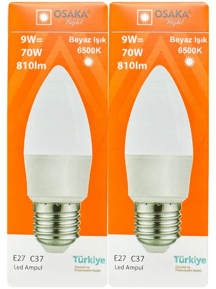 (2 Adet) Osaka 9W (70W) Beyaz Işık E27 Duylu (Kalın Duy) Led Ampul ürün görseli 1