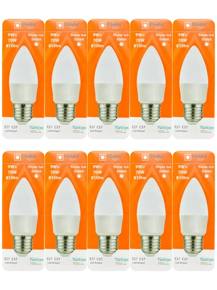 (10 Adet) Osaka 9W (70W) Beyaz Işık E27 Duylu (Kalın Duy) Led Ampul ürün görseli 1