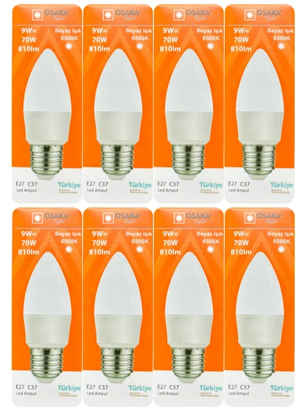 (8 Adet) Osaka 9W (70W) Beyaz Işık E27 Duylu (Kalın Duy) Led Ampul ürün görseli 1
