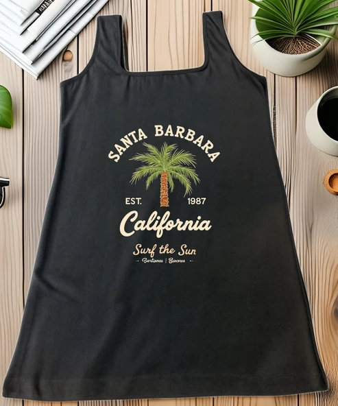Santa Barbara California Baskılı Siyah Kadın Atlet   Yaz Ruhunu Yansıtan Hafif Tasarım ürün görseli 1