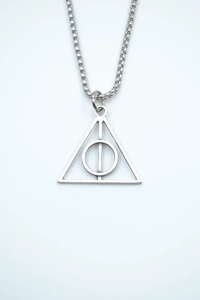 Harry Potter Ölüm Yadigarları Üçgen Gümüş Kaplama Örme Zincir Kolye ürün görseli 1
