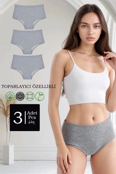 3'lü Paket Pamuklu Yüksek Bel Toparlayıcı Özellikli Külot ürün görseli 1