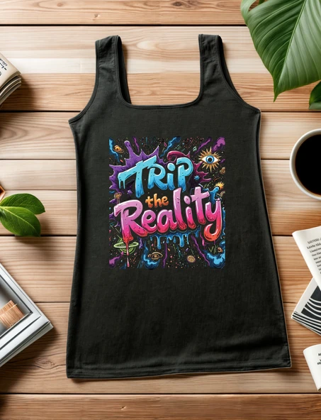Trip the Reality Psikedelik Renkli Baskılı Kadın Atlet   Gerçekliğin Ötesinde Bir Stil ürün görseli 1
