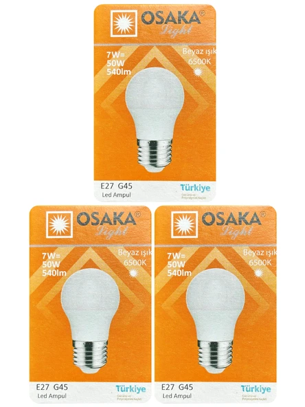(3 Adet) Osaka 7W (50W) Beyaz Işık E27 Duylu (Kalın Duy) Led Ampul ürün görseli 1