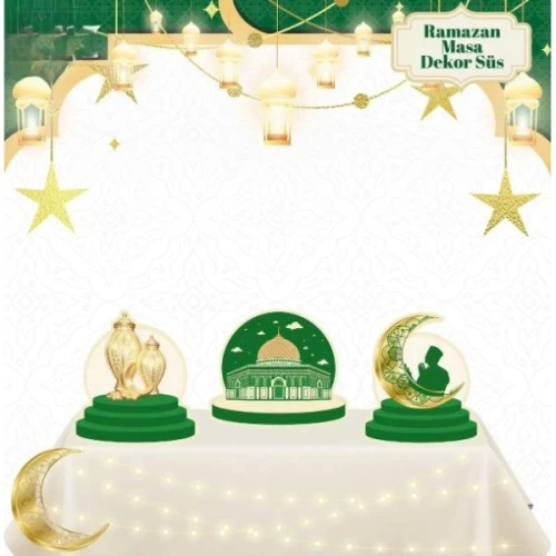 Periboia Masa Üstü 3'lü Ramazan Süsü Yeşil ürün görseli 1