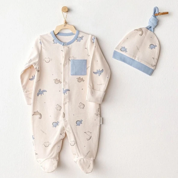 Andywawa Ac25919 Romper Hat Set Dino Bebek Tulum Takım Beige ürün görseli 1