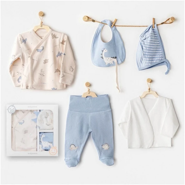 Andywawa Ac25910 Newborn Set Dino 5'li Hastane Çıkışı Beige ürün görseli 1