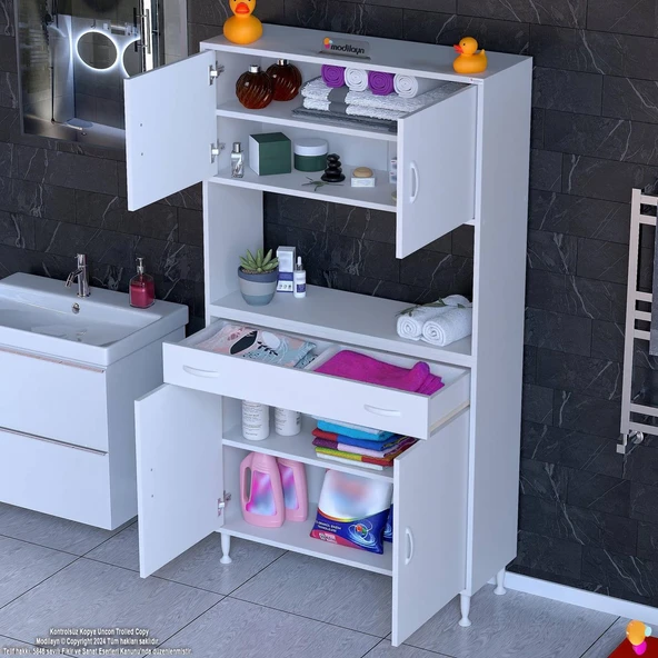 Modilayn ARDA Banyo Dolabı 100x173x32,5cm 1 çekmece 4 kapak ve 5 raflı İhtiyaca uygun kolay kurulum ürün görseli 1