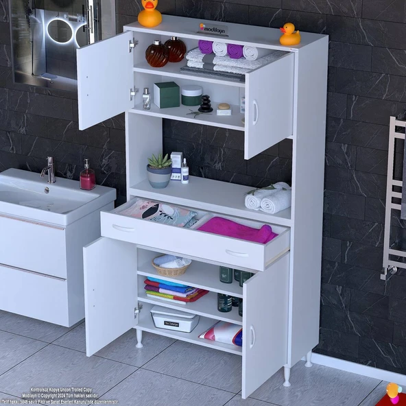 Modilayn ARDA Banyo Dolabı 95x173x32,5cm 1 çekmece 4 kapak ve 7 raflı İhtiyaca uygun kolay kurulum ürün görseli 1