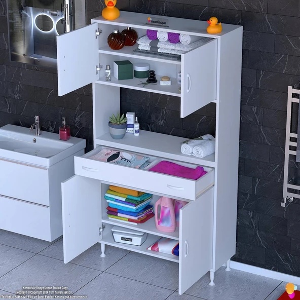 Modilayn ARDA Banyo Dolabı 95x173x32,5cm 1 çekmece 4 kapak ve 6 raflı İhtiyaca uygun kolay kurulum ürün görseli 1