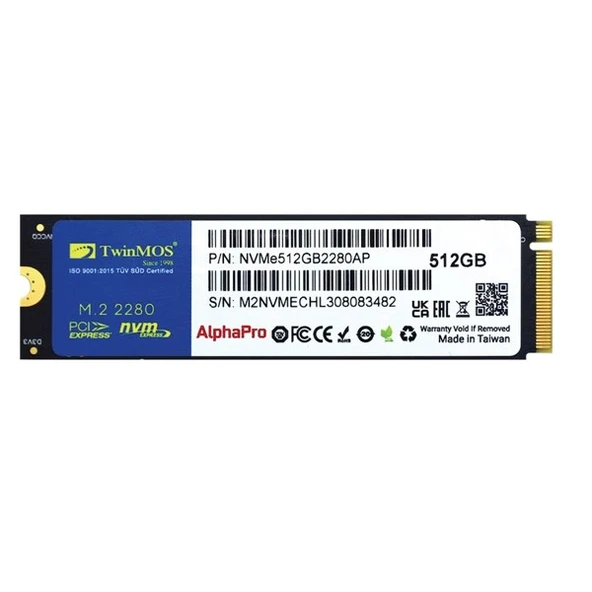 TWINMOS 512GB NVMe512GB2280AP 3600-3250MB/s M2 NVME GEN3  DİSK ürün görseli 1
