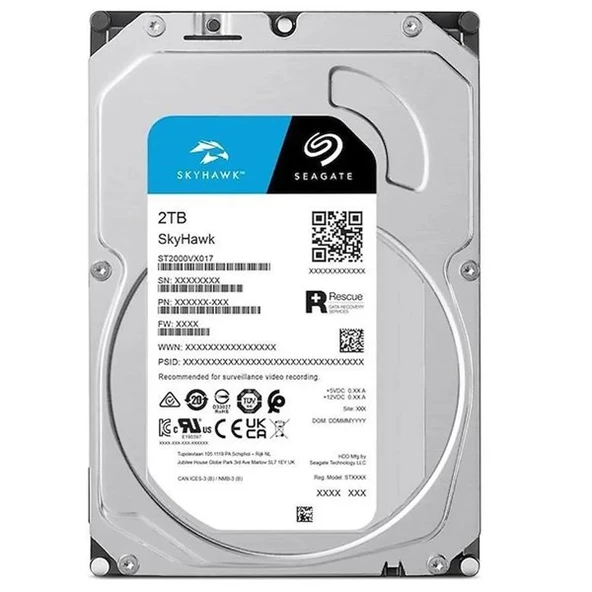 SEAGATE 3.5" 2TB SKYHAWK ST2000VX017 5400 RPM 256MB SATA-3 Güvenlik Diski (Disti Garantili) ürün görseli 1