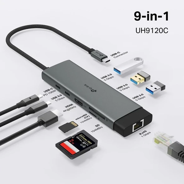 TP-LINK UH9120C 4K USB Type-C 9in1 Dock - Resim 4