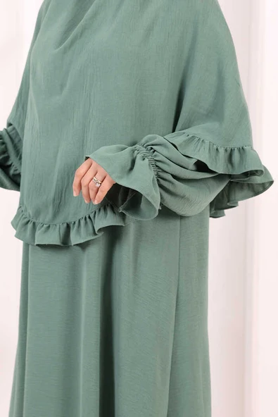 Sufleli Namaz Elbisesi 6034 Mint - Resim 6