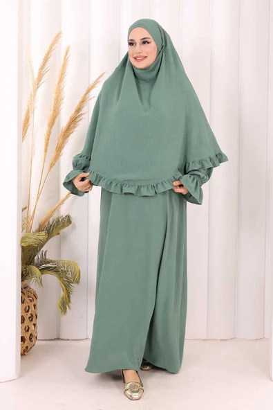Sufleli Namaz Elbisesi 6034 Mint - Resim 2