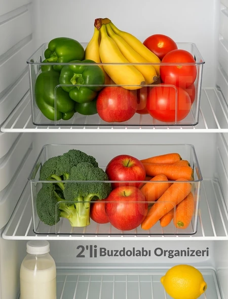 2'li Buzdolabı İçi Düzenleyici Saklama Organizeri Bpa Free Düzenleyici Darbeye Dayanıklı 29X20X9 cm ürün görseli 1