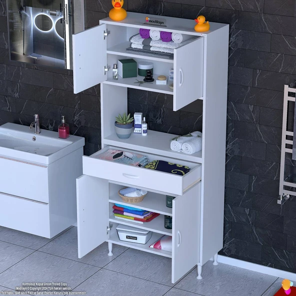 Modilayn ARDA Banyo Dolabı 80x173x32,5cm 1 çekmece 4 kapak ve 7 raflı İhtiyaca uygun kolay kurulum ürün görseli 1