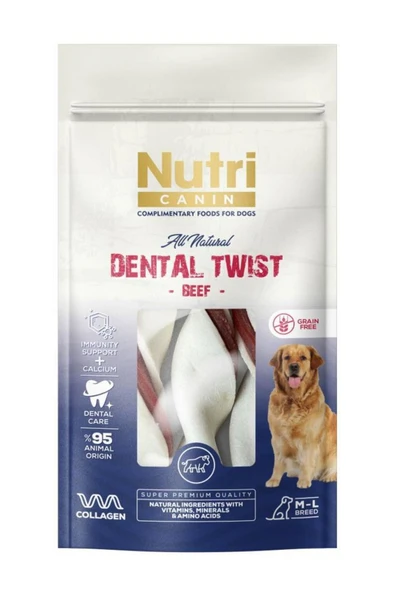 Nutri Canin Dental Twist Biftekli Diş Sağlığı Köpek Ödülü 120 Gr ürün görseli 1