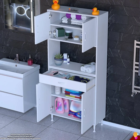 Modilayn ARDA Banyo Dolabı 80x173x32,5cm 1 çekmece 4 kapak ve 5 raflı İhtiyaca uygun kolay kurulum ürün görseli 1